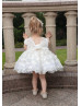 Ivory Butterfly Lace Tulle Flower Girl Dress With Removable Train Ivory Butterfly Lace Tulle Flower Girl Dress With Removable Train